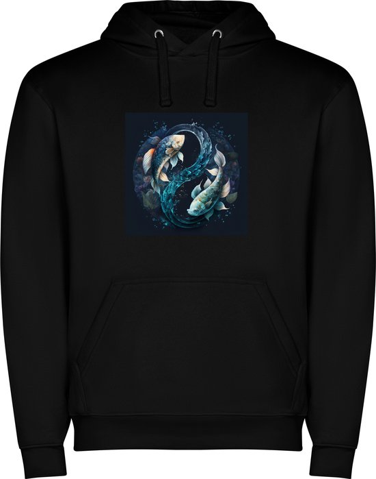 Sweat à capuche unisexe noir avec imprimé « Signes du zodiaque Pêche colorés – Astrologie – Horoscope – Zodiac » en couleur de la marque Roly, taille L