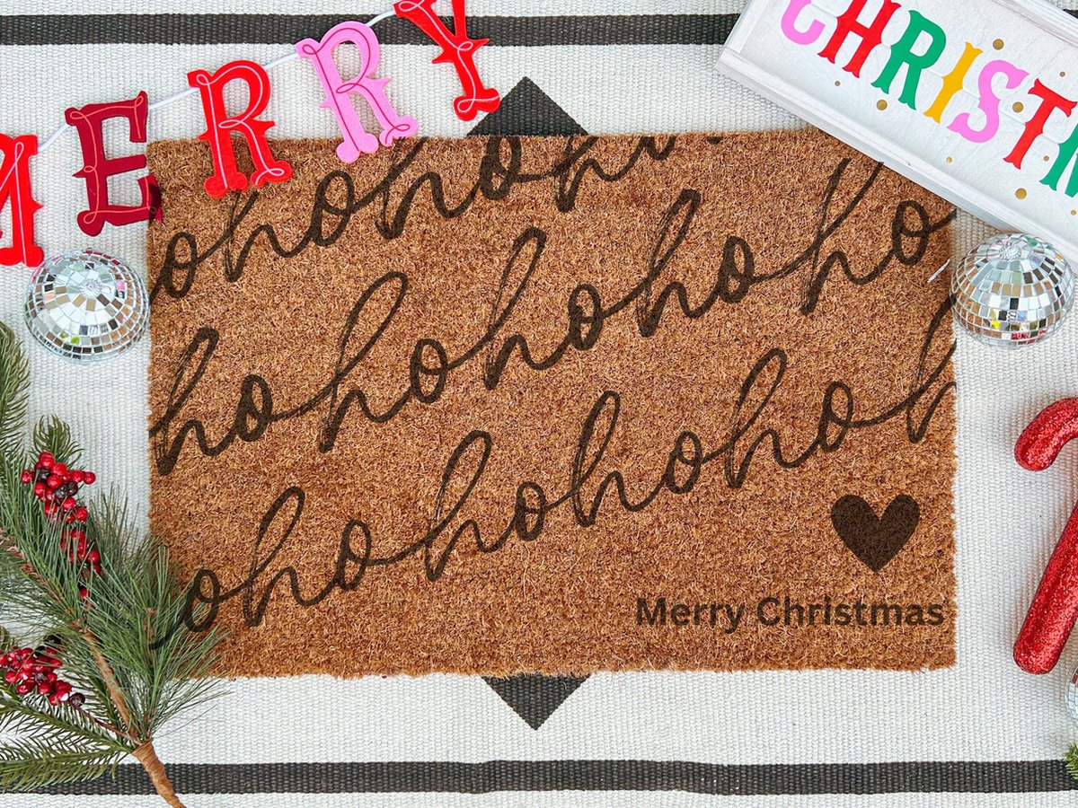 Laser Point HOHOHO | 60x40 cm | Nieuwe huis cadeau | Ingangsmat | Deurmat met stijl | Verhuizing cadeau | Praktisch & trendy | Perfect voor binnenkomst | Cadeau voor nieuwe woning bruin | zwart (gravering 60x40)