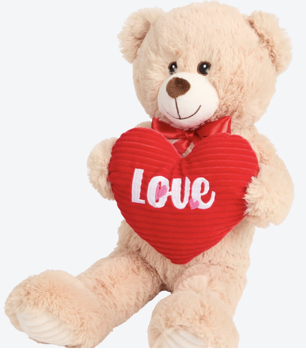 Teddybeer Knuffelbeer  Valentijn  50 cm  Met Strik en Hartje  Duurzaam Gerecycled Polyester bruin valentijnscadeau cadeau vriendin Valentijnsdag Liefde i love you