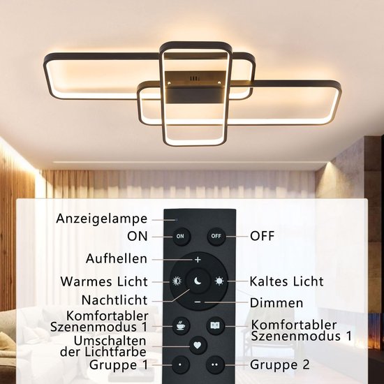Kroonluchters modern van - 6 lichtbronnen - L.68 x H.33 cm - zwart