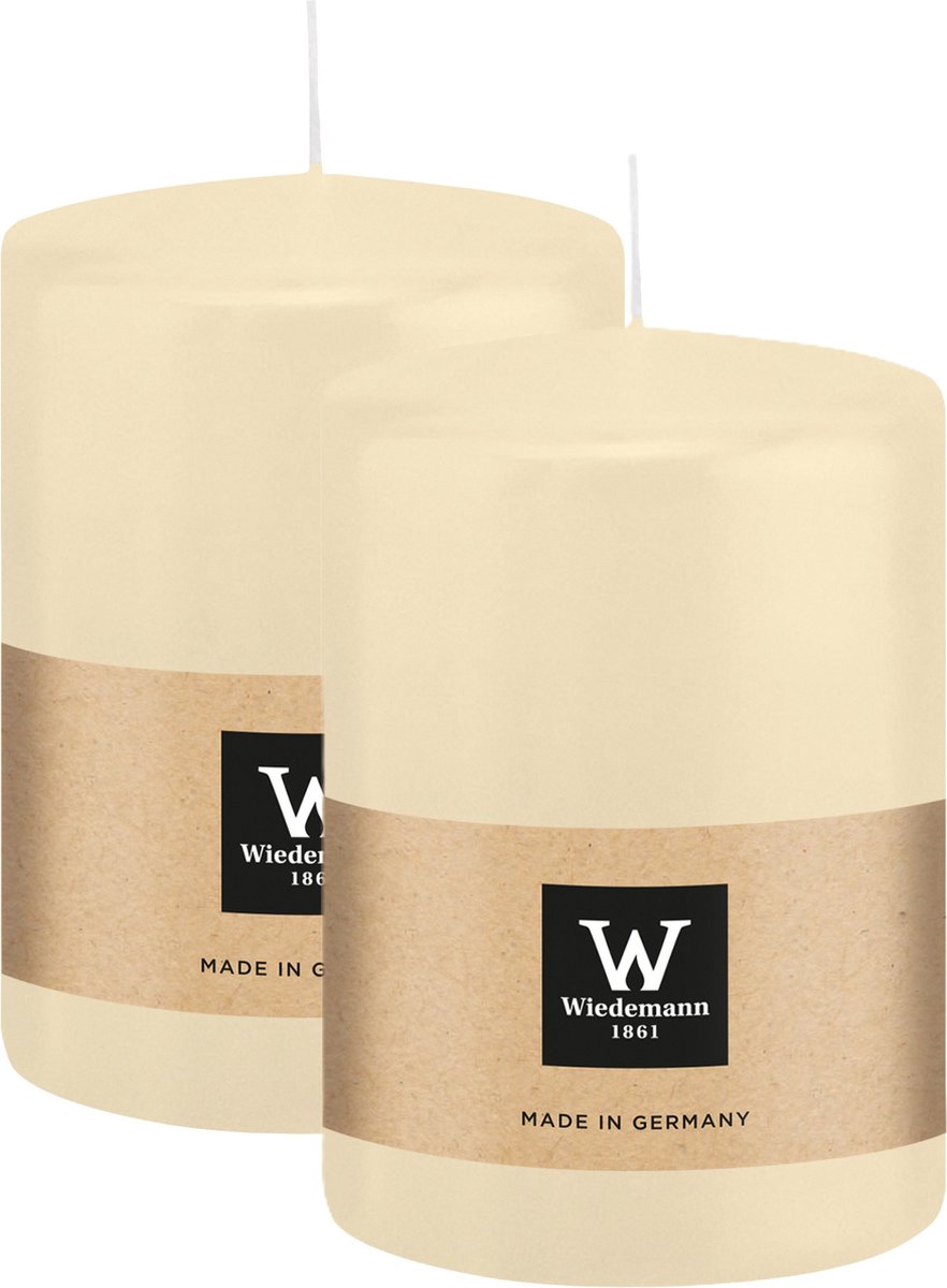 Wiedemann Cilinderkaars/stompkaars groot - 2x - creme wit - 15 x 10 cm - 113 branduren - zuilkaarsen