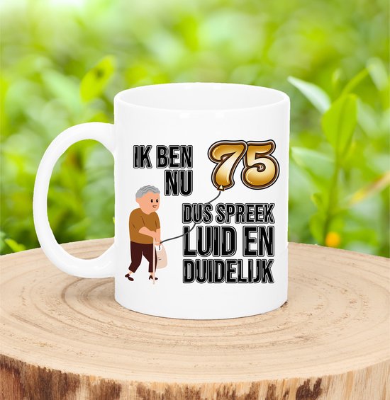 Mug cadeau anniversaire 75 ans Bellatio Decorations - loud and clear - marron - 300 ml - Céramique
