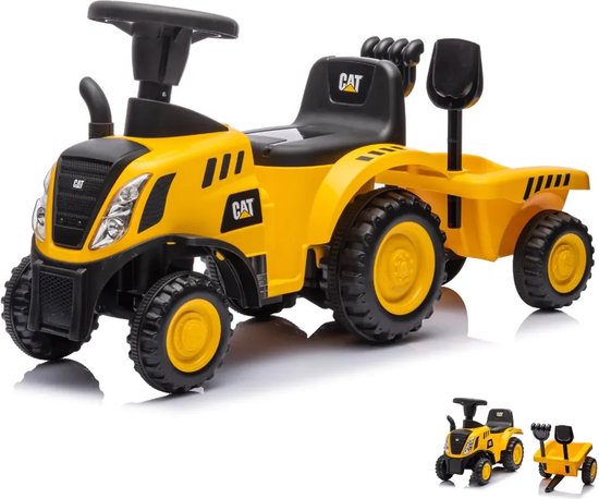 CAT Tractor Loopauto - 1 tot 3 Jaar - met Aanhanger - Koplamp - Geel