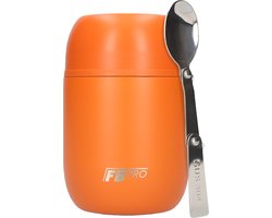 foto van Thermos Voedselcontainer met Lepel - Thermoskan - Voedsel container voor noodles, soep, havermout, ijs, babyvoeding en meer! - Yoghurt beker to go - Thermosbeker voor het meenemen van eten - Oranje - 420ml