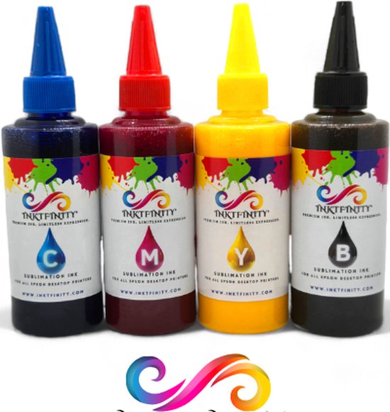 Inktfinity Set | Premium Dye Sublimatie inkt | 4 x 100 ml | Geschikt voor alle Epson Printers! (Alleen geschikt voor hittepers!)