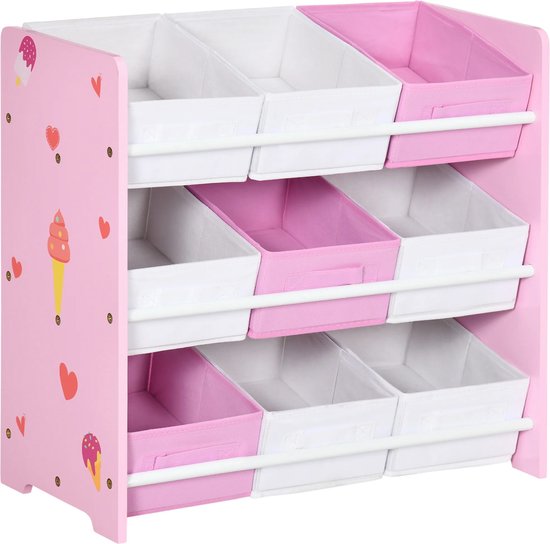 SONGMICS Kinderplank met 9 opbergdozen van vliesstof
