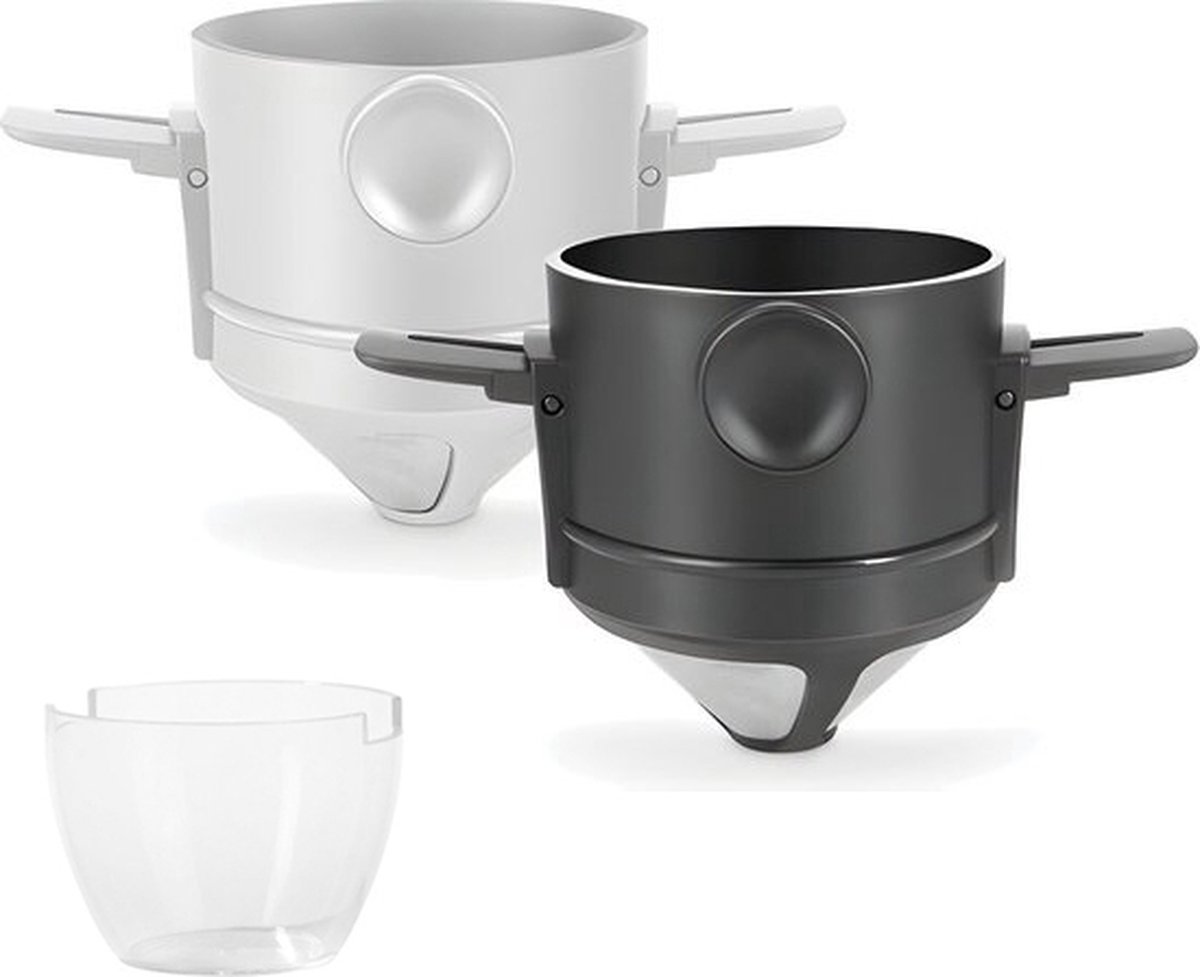 Koffiefilter - Koffiefilterhouder - Rvs Koffiefilter - Herbruikbaar - Koffie Dripper - Papierloos Giet Over Koffiedruppelaar - Voor Handmatige Bereiding Van Permanente Koffie - Met bekerhouder - Voor Thuiskantoor, Reizen, Kamperen - 2 Stuk