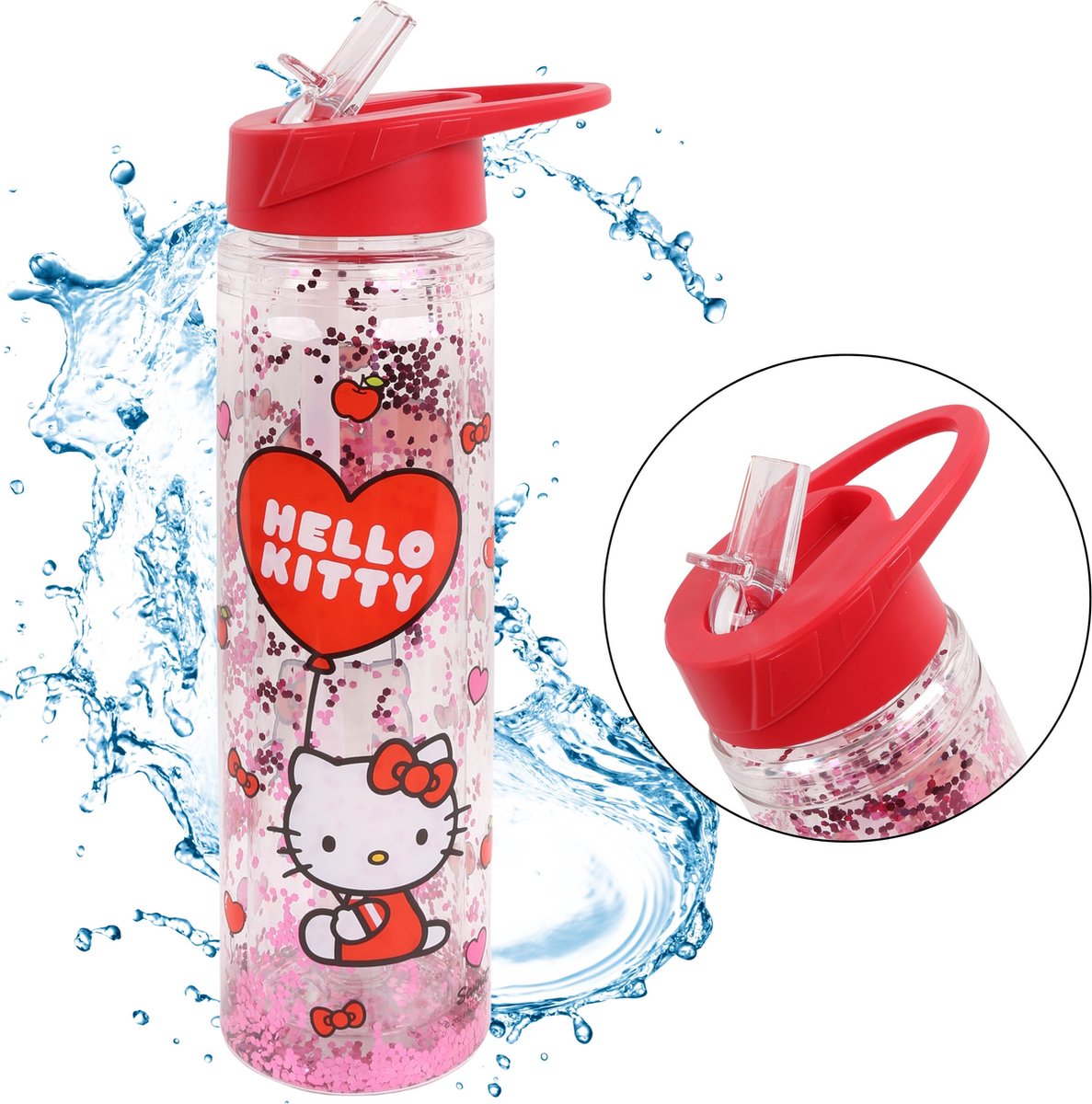 Hello Kitty Plastic fles met rietje, transparante waterfles 550ml