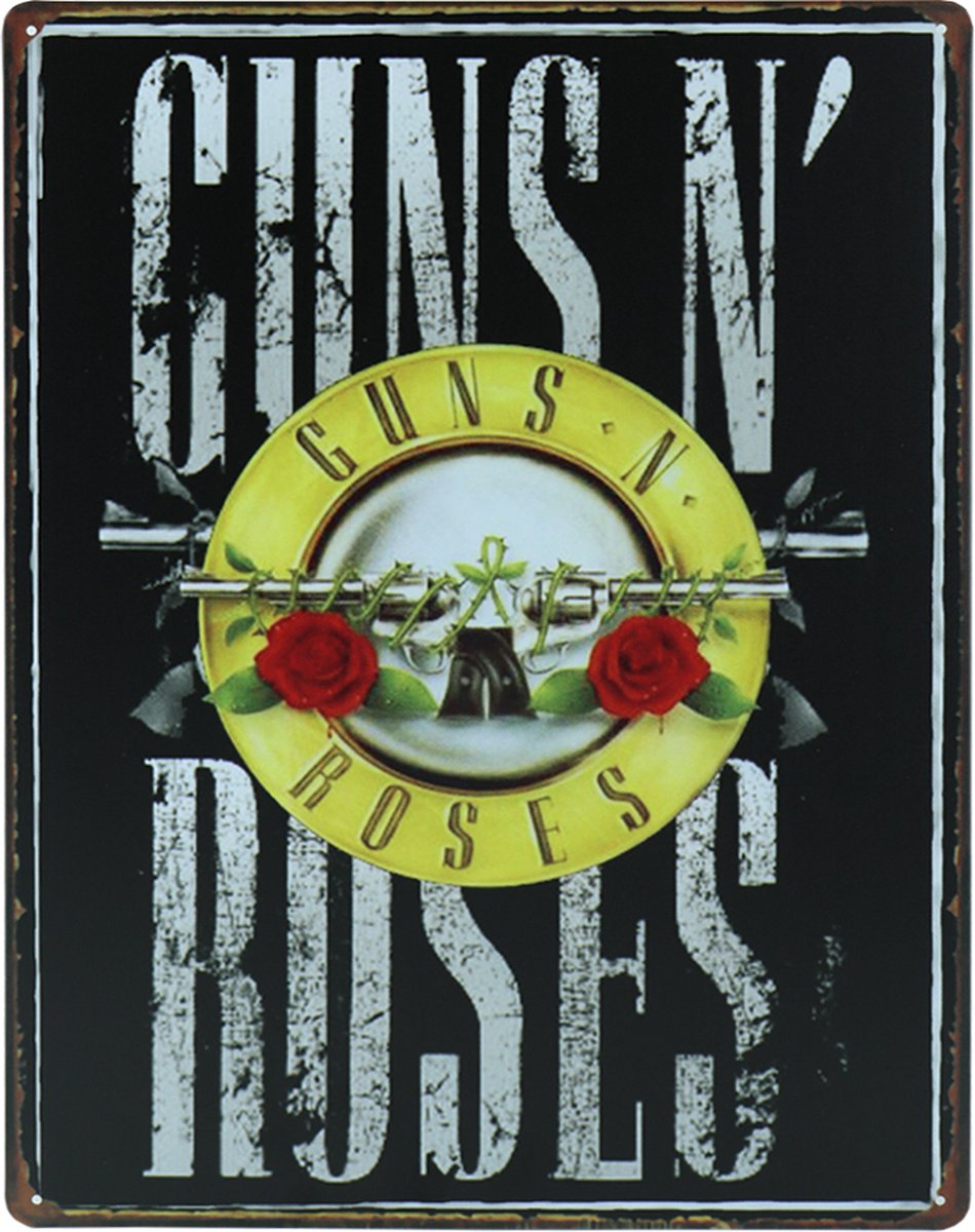 Guns n Roses - 30 x 40cm - Tekstbord - Muurplaat - Wandbord mancave - Metalen wandbord - Metal sign - Mancave - Cave & Garden