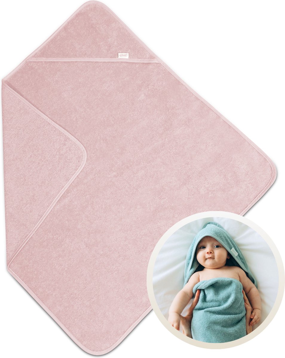 Funnies Badcape Blush 100x100 cm - 100% Katoenen Badstof - Zachte en Absorberende Baby Badcape - Handdoek met Capuchon - Grote Omslagdoek - Dikke Badstof - Voor na het Badderen - Makkelijk Wasbaar en Geschikt voor Gevoelige Huid