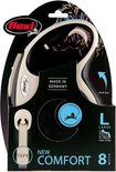 Emballage de la laisse Flexi New Comfort L pour chien, couleur noir et gris, avec sangle de 8 mètres.