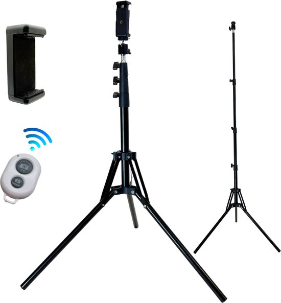 Statief smartphone en camera met telefoonhouder - statief telefoon en camera - 160 cm hoog - inclusief bluetooth afstandsbediening - cadeau tip