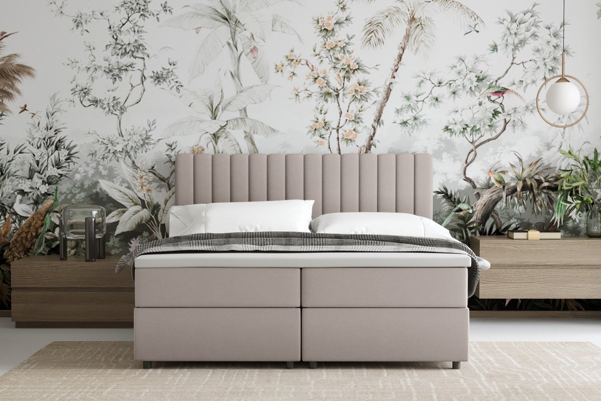 EVEREST Boxspringbed 160 x 200 cm met Opbergruimte - Beige - afbeelding 2