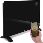 VONROC Luxe elektrische kachel - Convectorkachel met glazen paneel – 1000W/2000W - Verwarmt ruimtes tot 24m2 - Bediening zowel met app (via Wifi) als handmatig – Instelbare thermostaat en timer - Zwart