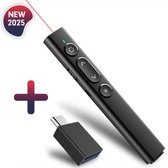 Draadloze Presenter - Presentatie klikker - Wireless Presenter - Powerpoint afstandsbediening - Laser Pointer - Inclusief USB - C Adapter & Opberg zakje - Draadloos - USB - Zwart