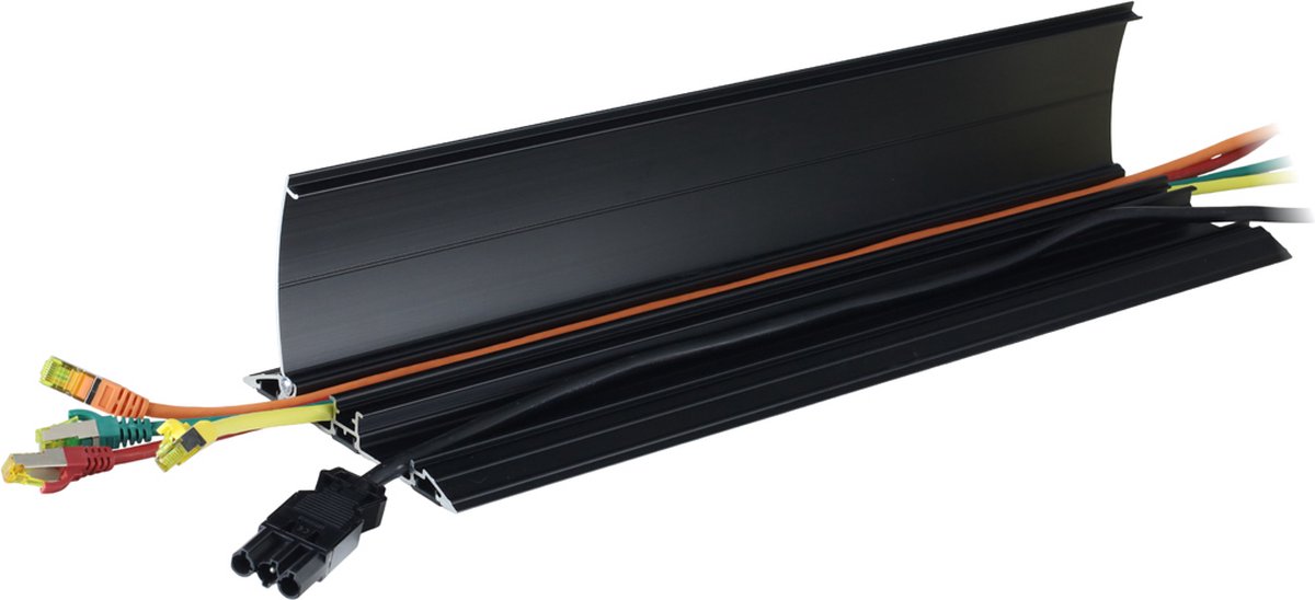 Qbryte - Kabelgoot V1 - aluminium - zwart - scharnierende deksel - 100 cm - antislip - boren niet nodig