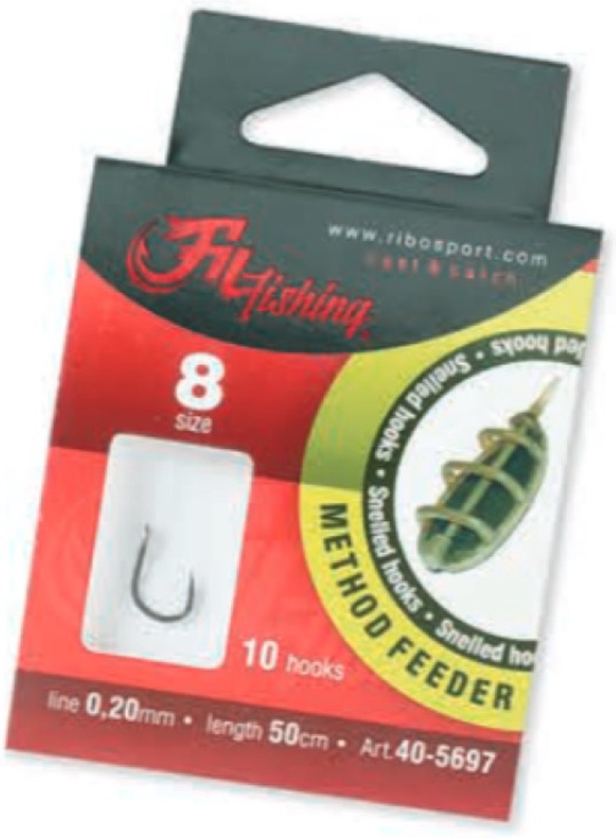 Snelled Hooks 'Method Feeder' - Haakmaat #10 - 0.18mm - 50cm - 10 stuks - Feeder, Method, Witvis Onderlijnen