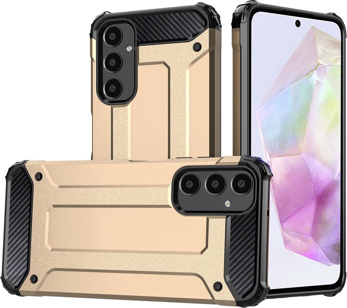 Mobigear Hoesje geschikt voor Samsung Galaxy A16 Telefoonhoesje Hardcase | Mobigear Outdoor Backcover Shockproof | Schokbestendig Galaxy A16 Telefoonhoesje | Anti Shock Proof - Goud