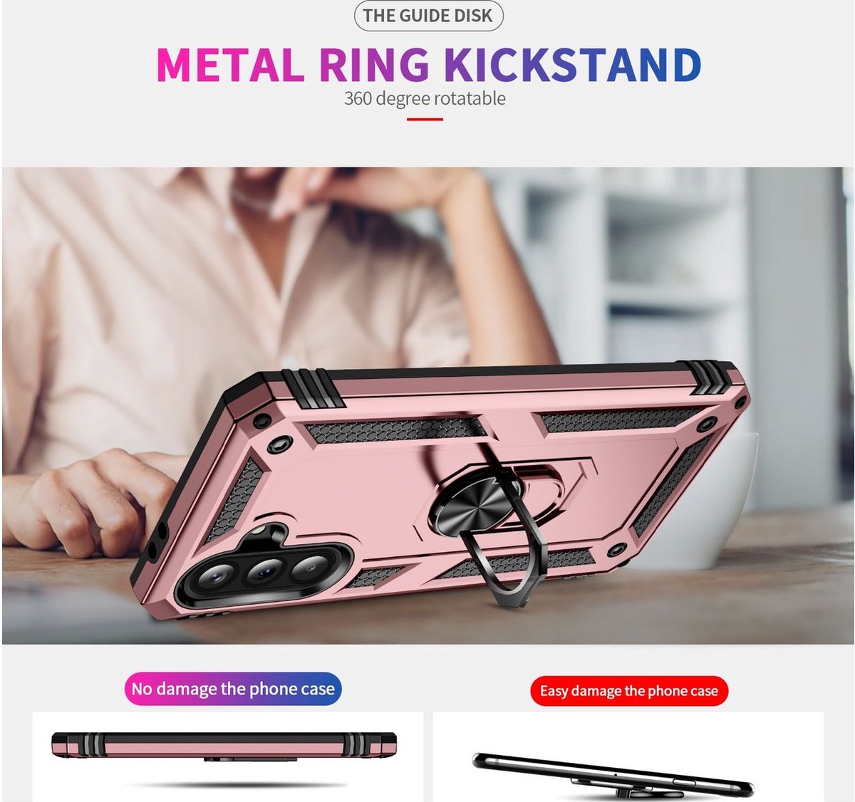 Mobigear Hoesje geschikt voor Samsung Galaxy A36 Telefoonhoesje Hardcase | Mobigear Armor ring Backcover Shockproof met Ringhouder | Schokbestendig Galaxy A36 Telefoonhoesje | Anti Shock Proof - Roségoud