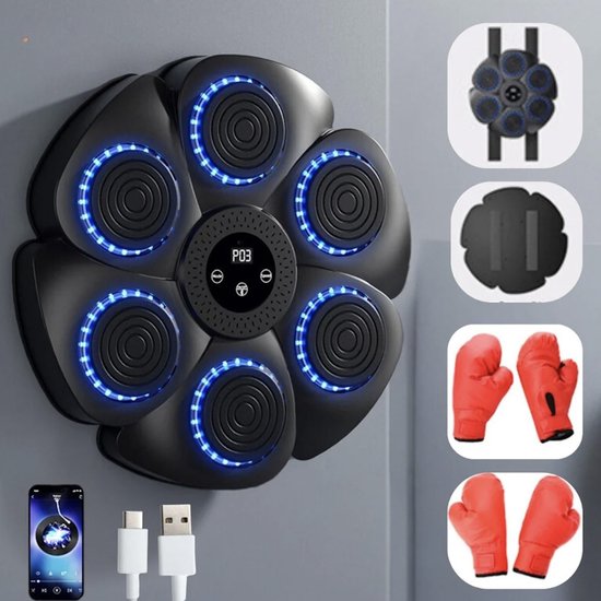 Muziekbox Boksmachine LED Bluetooth Met Handschoenen - 12 Modi & 12 Snelheden Voor Thuis