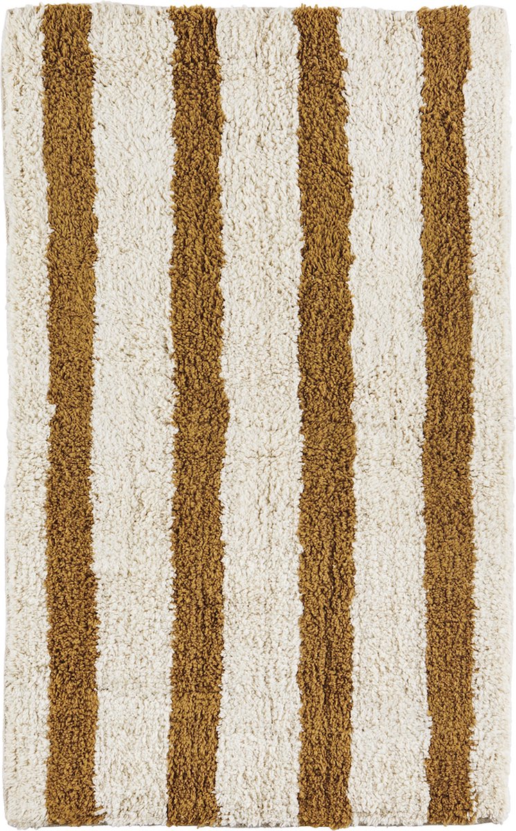Madam Stoltz - Gestreepte Badmat - mosterd/wit - katoen - 50x80cm
