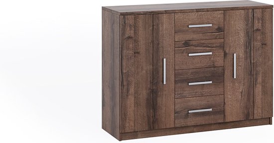 3xEliving Commode élégante et spacieuse DEMI 4 tiroirs 102 cm, chêne