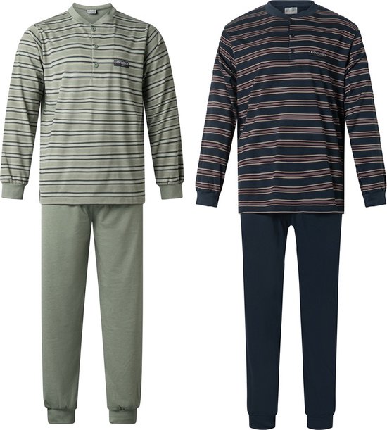 Gentlemen - 2 heren pyjama's 114237 - knoophals - navy en groen - maat XL