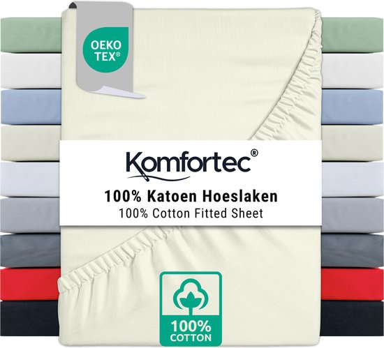 Drap-Housse Jersey 90x200 Cm 100% Coton Blanc – Komfortec, Doux Respirant, Élastique 25 Cm, Certifié Oeko-Tex