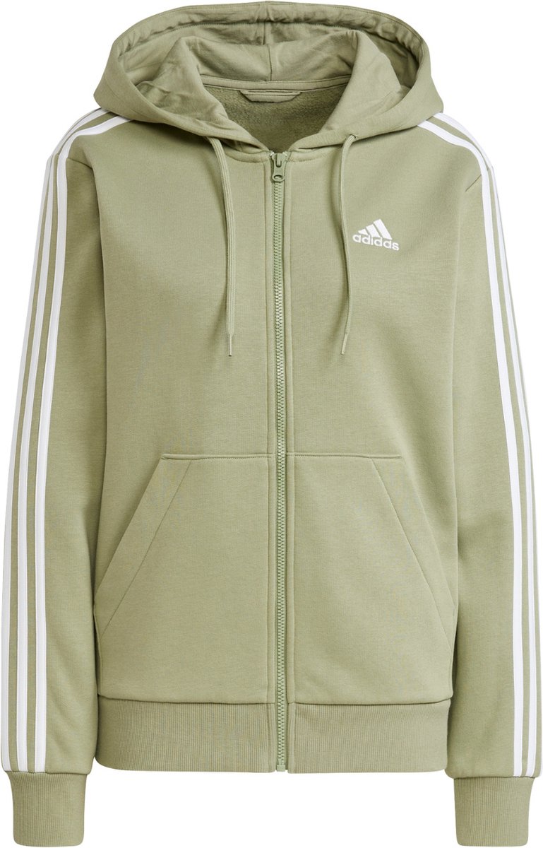 adidas Essentials 3-Stripes Full-Zip Fleece Hoodie Dames Creme