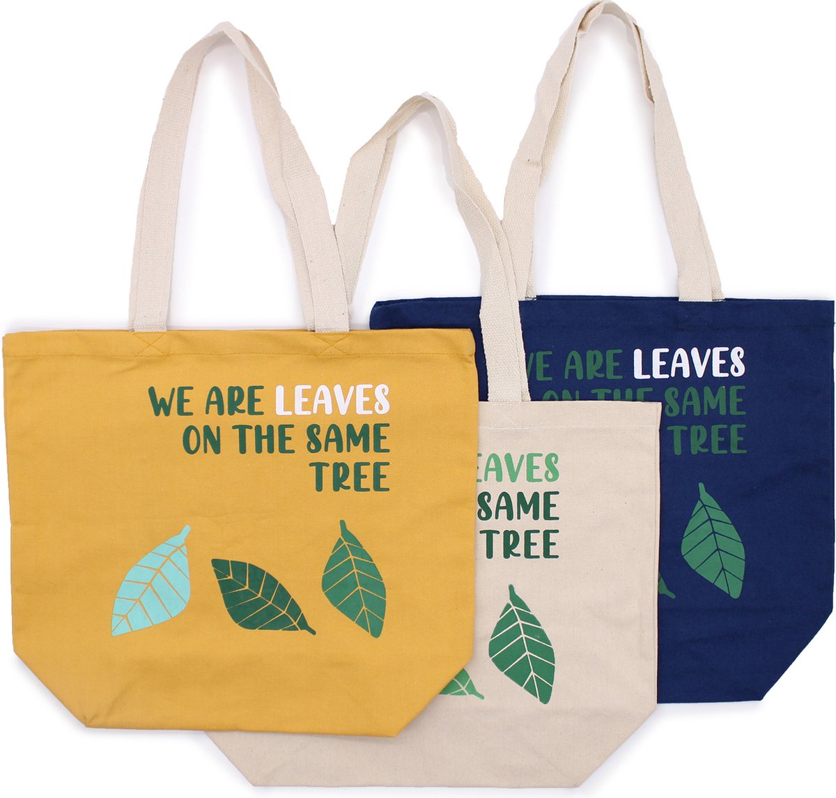 3 stuks schoudertas katoen - shoppingtas - Draagtas lang hengsel - We Are Leaves - Tote Bag - Katoenen Tassen 3 stuks (3 ontwerpen) - Eco - Bio - 'Cotton Not Plastic'