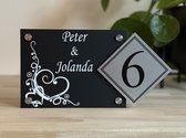Plaque signalétique de porte d'entrée avec cœurs, élégante, numéro de maison séparé, noir MAT