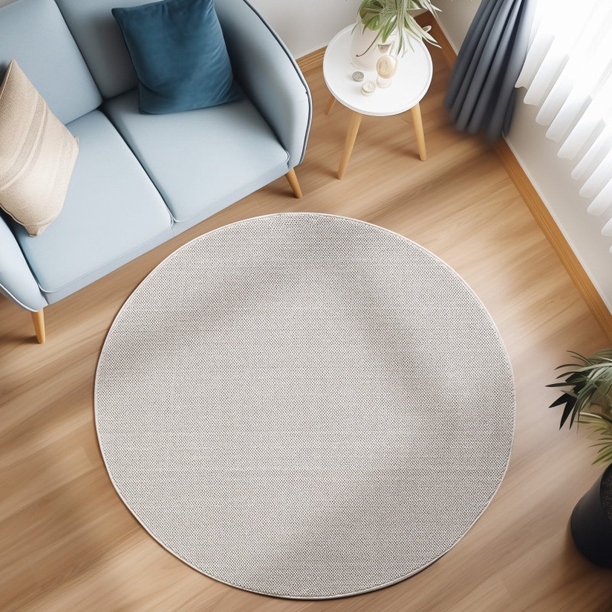 Rond Flycarpets Laagpolig vloerkleed - Gevlochten - Handgeweven Look - Creme 200x290 cm