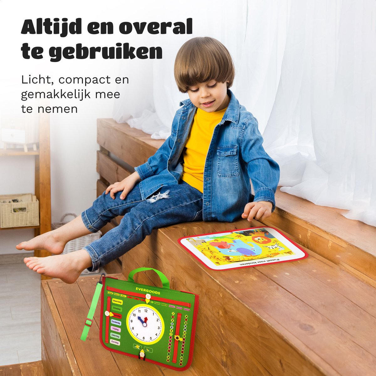 EverGoods Nederlandstalig Busy Board - activiteitenbord - Educatief Speelgoed - Sensorisch Speelgoed - Groen — afbeelding 4