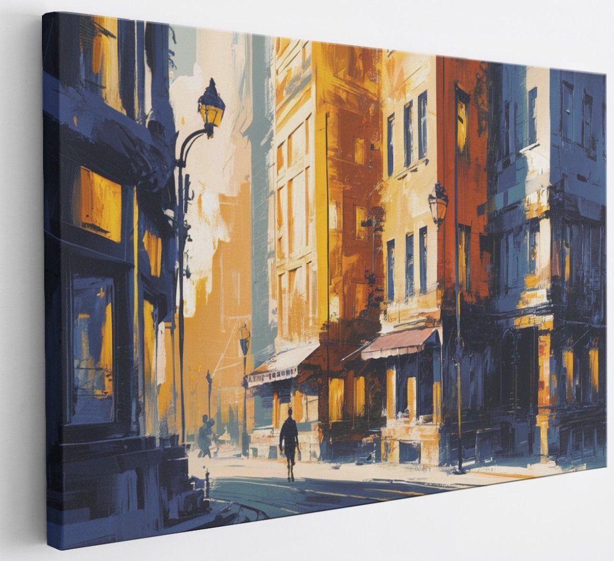 Saammp Canvas Schilderij - man in stad - Abstract - 30x20 - Foto op canvas - Wanddecoratie - Muurdecoratie Woonkamer - Slaapkamer decoratie - Canvas Print Multicolor