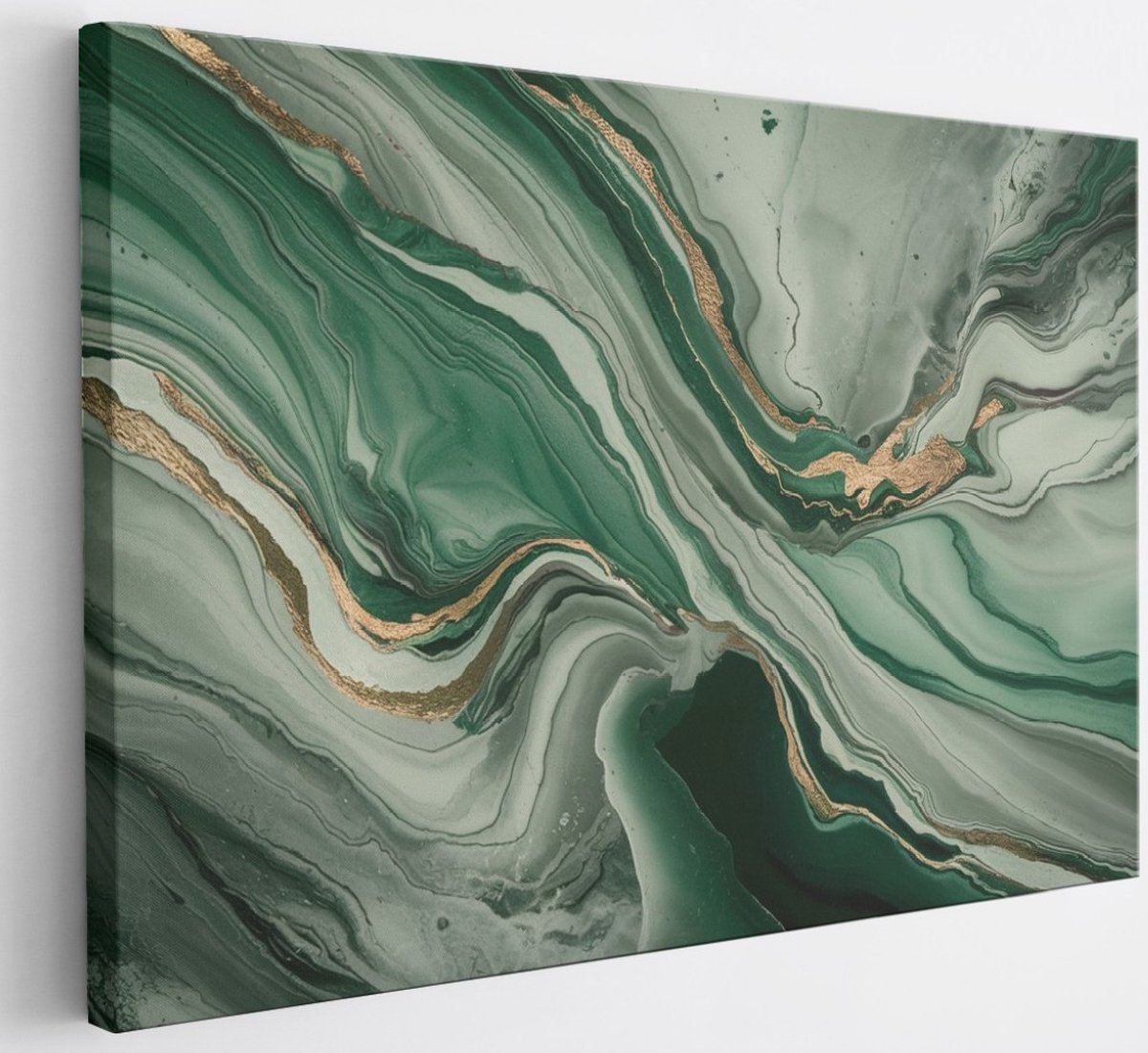 Saammp Canvas Schilderij - Groen marmer - Abstract - 30x20 - Foto op canvas - Wanddecoratie - Muurdecoratie Woonkamer - Slaapkamer decoratie - Canvas Print Multicolor