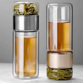 Thee Waterfles - Dubbelwandig Borosilicaatglas - Theefless - Met Theefilter - Theepot - Infuser Tumbler - Drinkwaren - 420ml