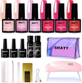 SHATY® BIAB Starter Pakket – 6-delige Red & Purple BIAB Set – Inclusief Builder in a Bottle Gelnagellak, UV/LED Nagellamp, Remover & Instructievideo (NL)