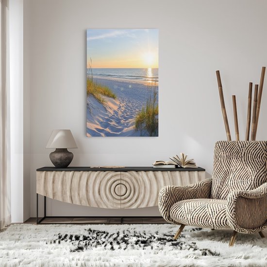 Saammp Canvas Schilderij - Strand - Zee - Pad Tussen Duinen - 50x70 - Foto op canvas - Wanddecoratie - muurdecoratie Woonkamer - Slaapkamer decoratie - Canvas Print