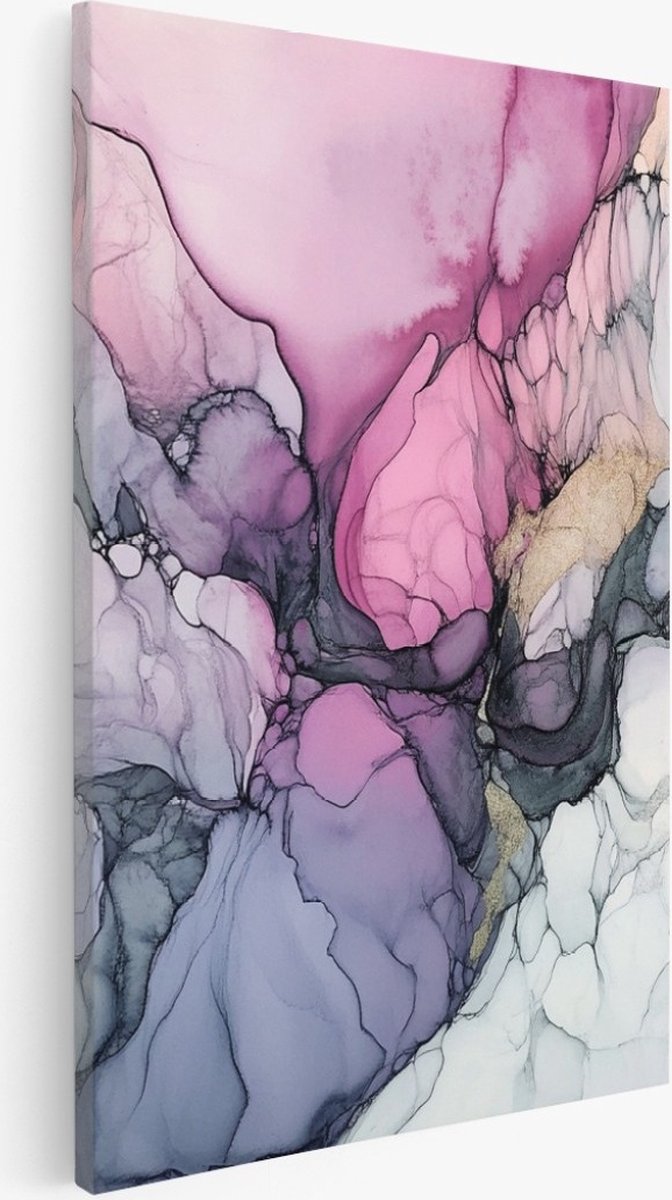 Saammp Canvas Schilderij - Marmer - Kunst - Paars - Abstracte wanddecoratie- 75x100 - Foto op canvas - Wanddecoratie - Muurdecoratie Woonkamer - Kantoor Decoratie Multicolor