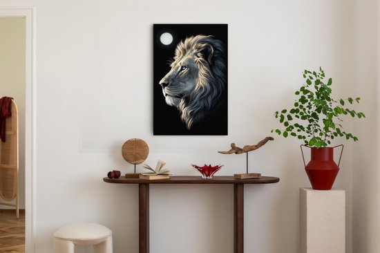 Saammp Canvas Schilderij - Leeuw - Maan - Dieren - 75x100 - Natuur - Foto op canvas - Wanddecoratie - Muurdecoratie Woonkamer - Slaapkamer decoratie - Canvas Print