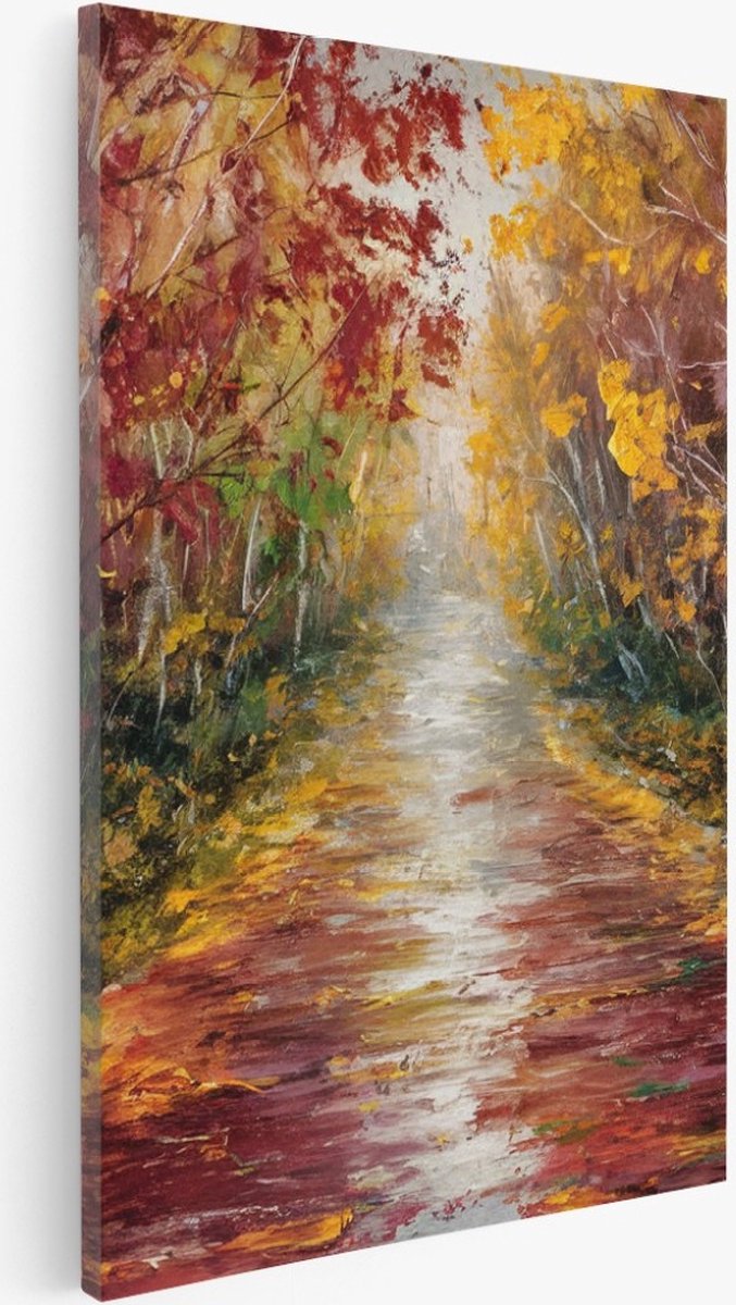 Saammp Canvas Schilderij - Abstract Herfstachtig Bospad - Landschap - Natuur - 30x45 - Foto op canvas - Wanddecoratie - Muurdecoratie Woonkamer - Slaapkamer decoratie - Canvas Print Multicolor