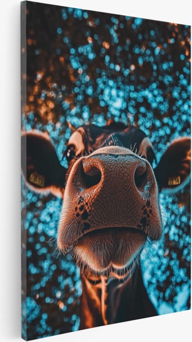 Saammp Canvas Schilderij - Koe Van Onder - Dieren - Natuur - 60x90 - Foto op canvas - Wanddecoratie - Muurdecoratie Woonkamer - Slaapkamer decoratie - Canvas Print Multicolor
