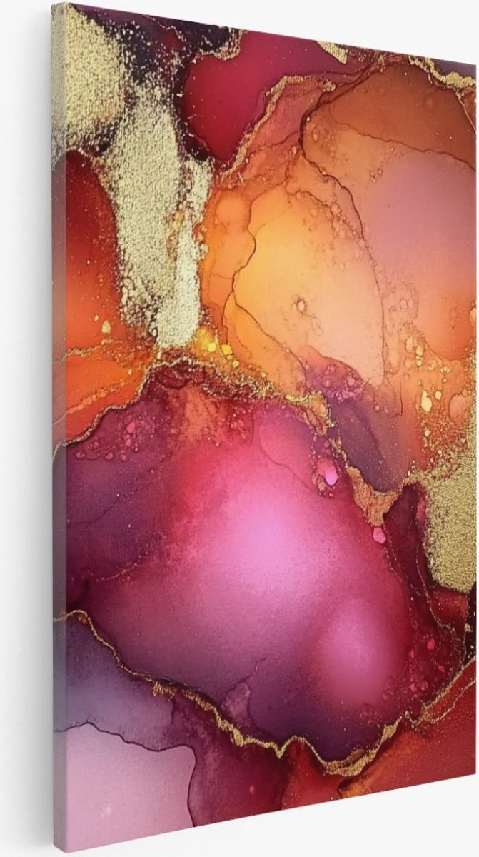Saammp Canvas Schilderij - Marmer Roze - Rood - Abstract kunstwerk - 60x90 - Foto op canvas - Wanddecoratie - Muurdecoratie Woonkamer - Slaapkamer decoratie - Canvas Print Multicolor