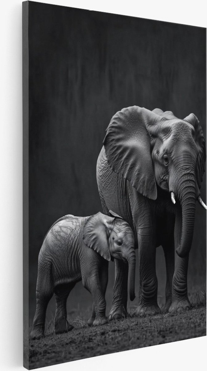 Saammp Canvas Schilderij - Olifanten familie - Dieren - Natuur - 30x45 - Foto op canvas - Wanddecoratie - Muurdecoratie Woonkamer - Slaapkamer decoratie - Canvas Print Multicolor