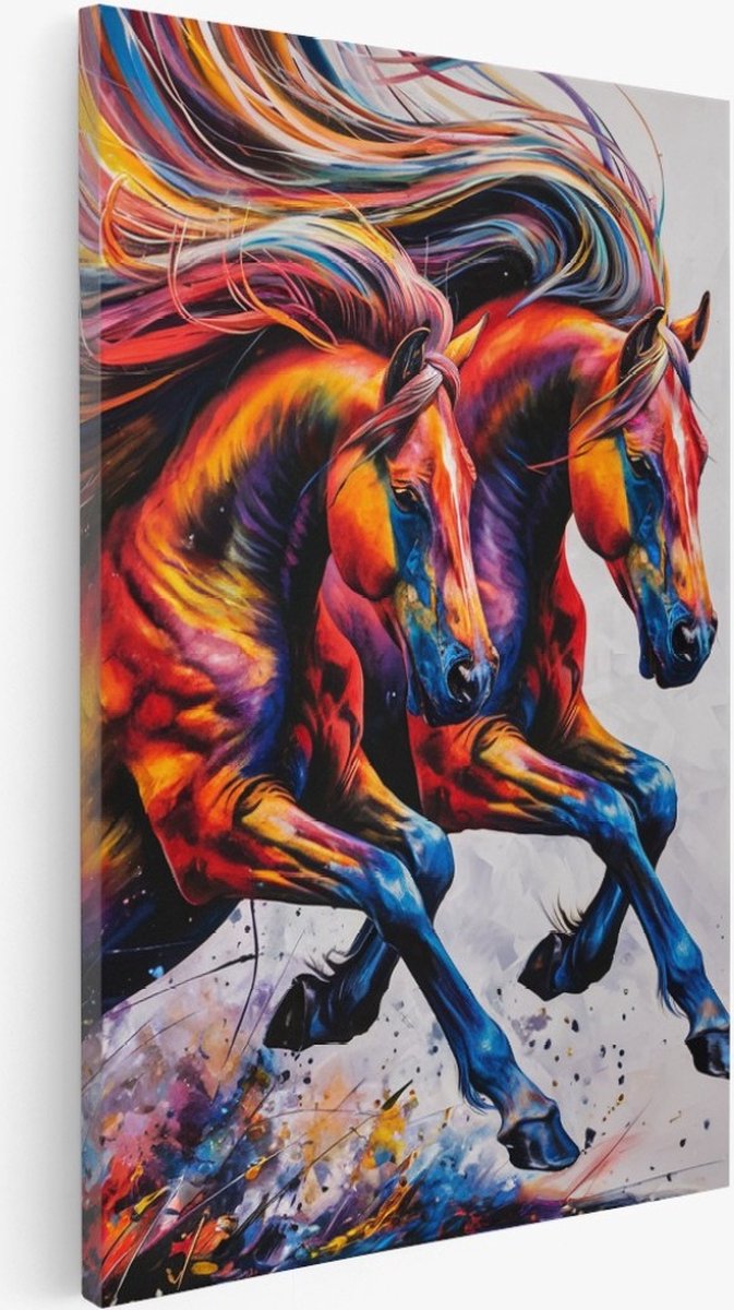 Saammp Canvas Schilderij - Paarden - Dieren - Abstract - Portret - 30x45 - Foto op canvas - Wanddecoratie - Muurdecoratie Woonkamer - Slaapkamer decoratie - Canvas Print Multicolor