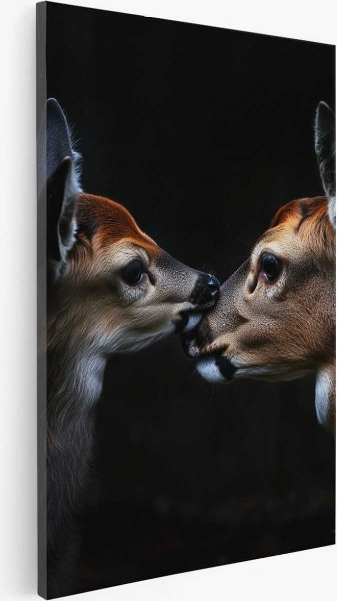 Saammp Canvas Schilderij - Hert met Kalf - Natuur - Dieren - 80x120 - Foto op canvas - Wanddecoratie - Muurdecoratie Woonkamer - Slaapkamer decoratie - Canvas Print Multicolor