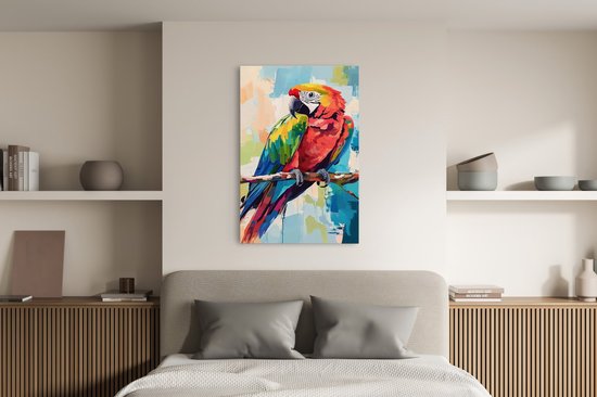 Saammp - Peinture sur toile - Perroquet abstrait sur branche - Nature - Animaux - 80x120 - Photo sur toile - Décoration murale - Décoration murale Décoration murale salon - Décoration chambre - Impression sur toile