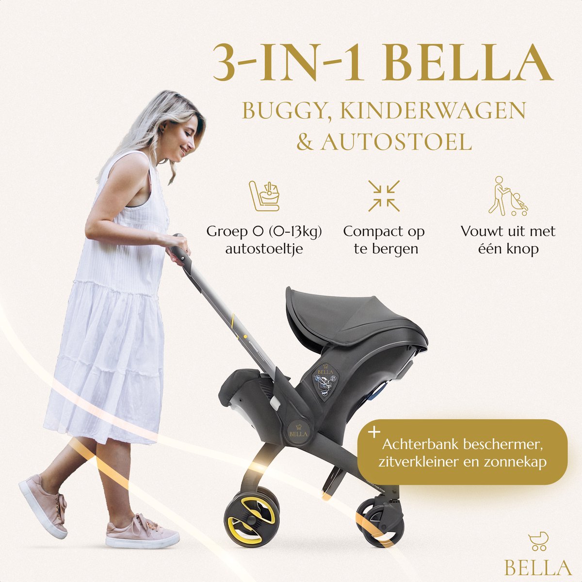 BELLA - 3 in 1 Kinderwagen + Autostoel en Buggy in één - afbeelding 2