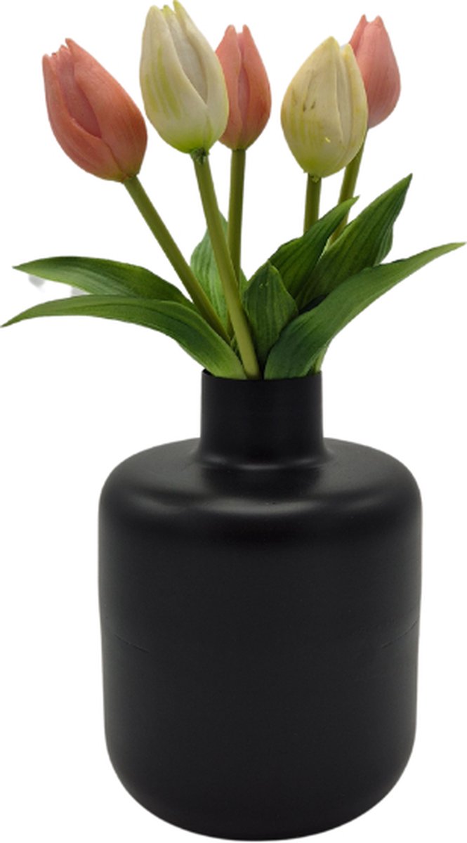 Deco4yourhome® - Vaas - Vase - Roos - Zwart - Black - 18cm - Metaal