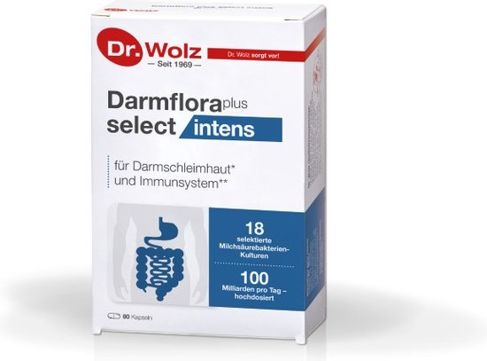 Dr Wolz Darmflora plus Select Intens 80 capsules - 100 miljard bacterien. Meeste compleetst en opneembaar probiotica in europa, langste overlevingstijd - Universitair getest